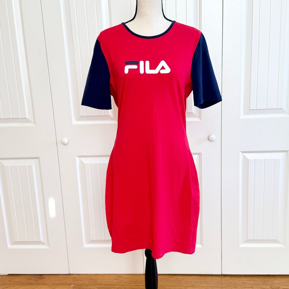 FILA Roslyn Red Colorblock Bodycon Mini Dress XL Navy Blue Sleeves - Picture 3 of 14